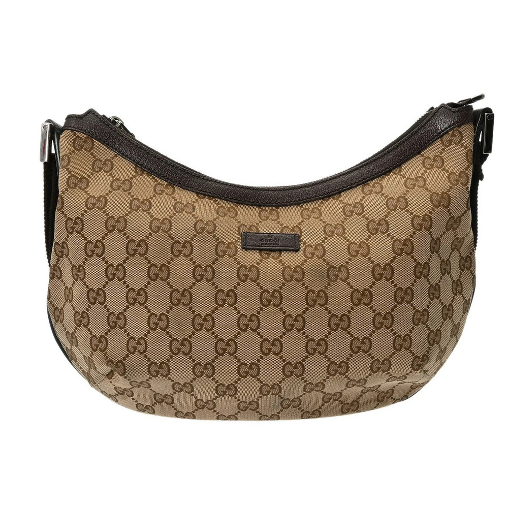 GUCCI Beige Leather GG Canvas Shoulder Bag
